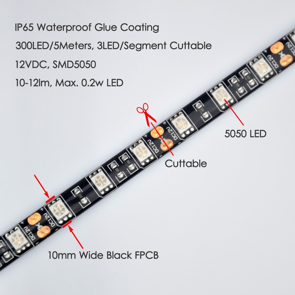 12V SMD5050 Black LED Strip 300LED/5M IP65 Waterproofing